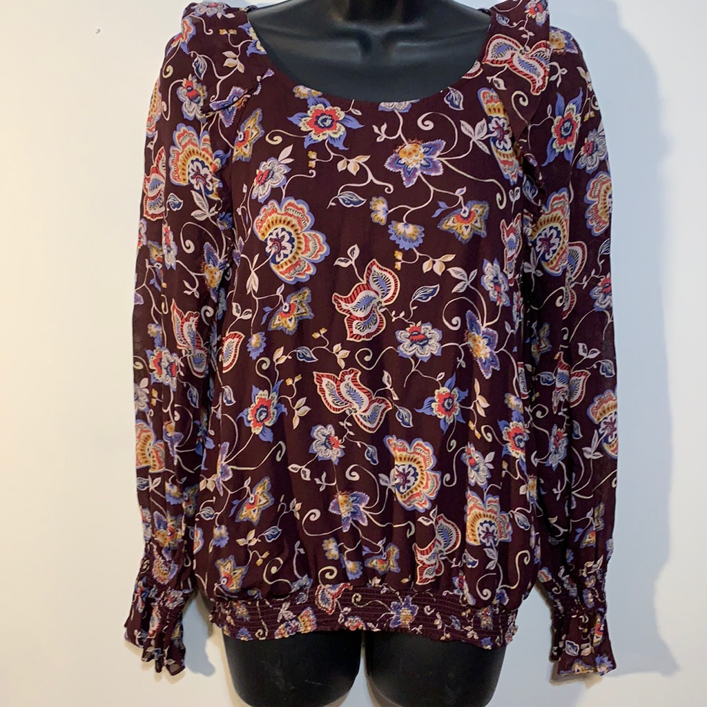 Sanctuary Maroon And Floral Peasant Top W Ruffle
